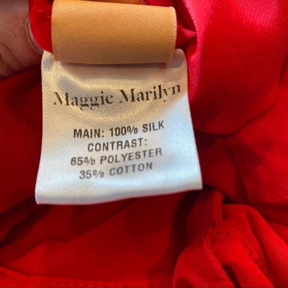 RED SILK DRESS Pure Silk 100% with Ruffles Size 8 Medium - Picture 14 of 14